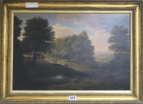 Early 19th century English School Anglers in a wooded landscape 32 x 48cm